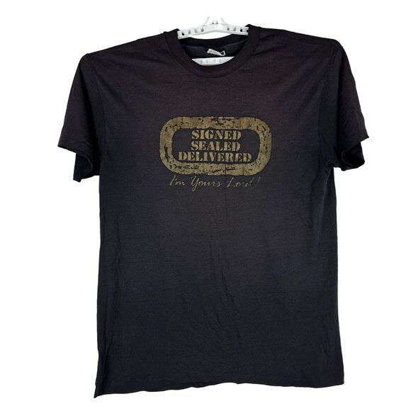 Hanes Fifty-Fifty Mens Signed Sealed Delivered T-Shirt Size XL Black & Gold - Picture 2 of 5